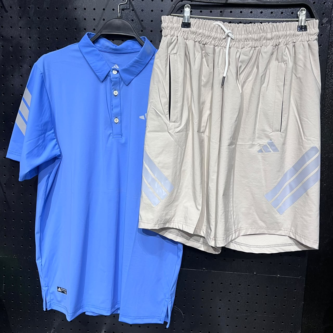 Men's Two-Piece Sportswear Set - Blue Polo Shirt & Beige Shorts