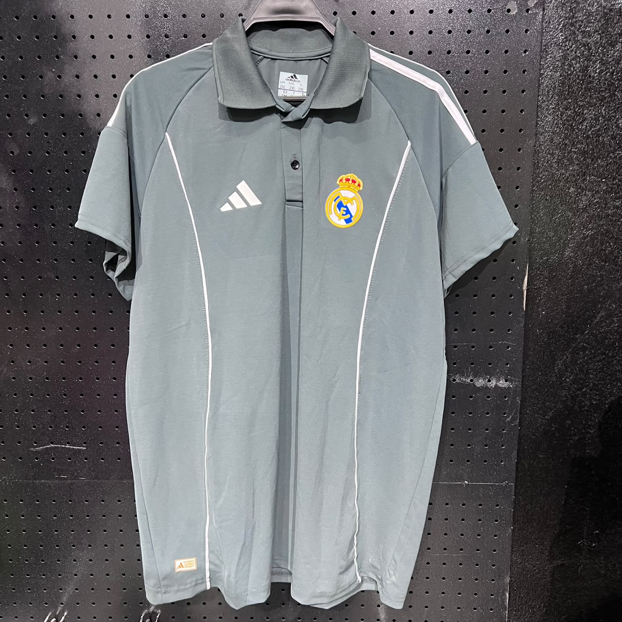 Men's Real Madrid Athletic Polo Shirt - Sage Grey